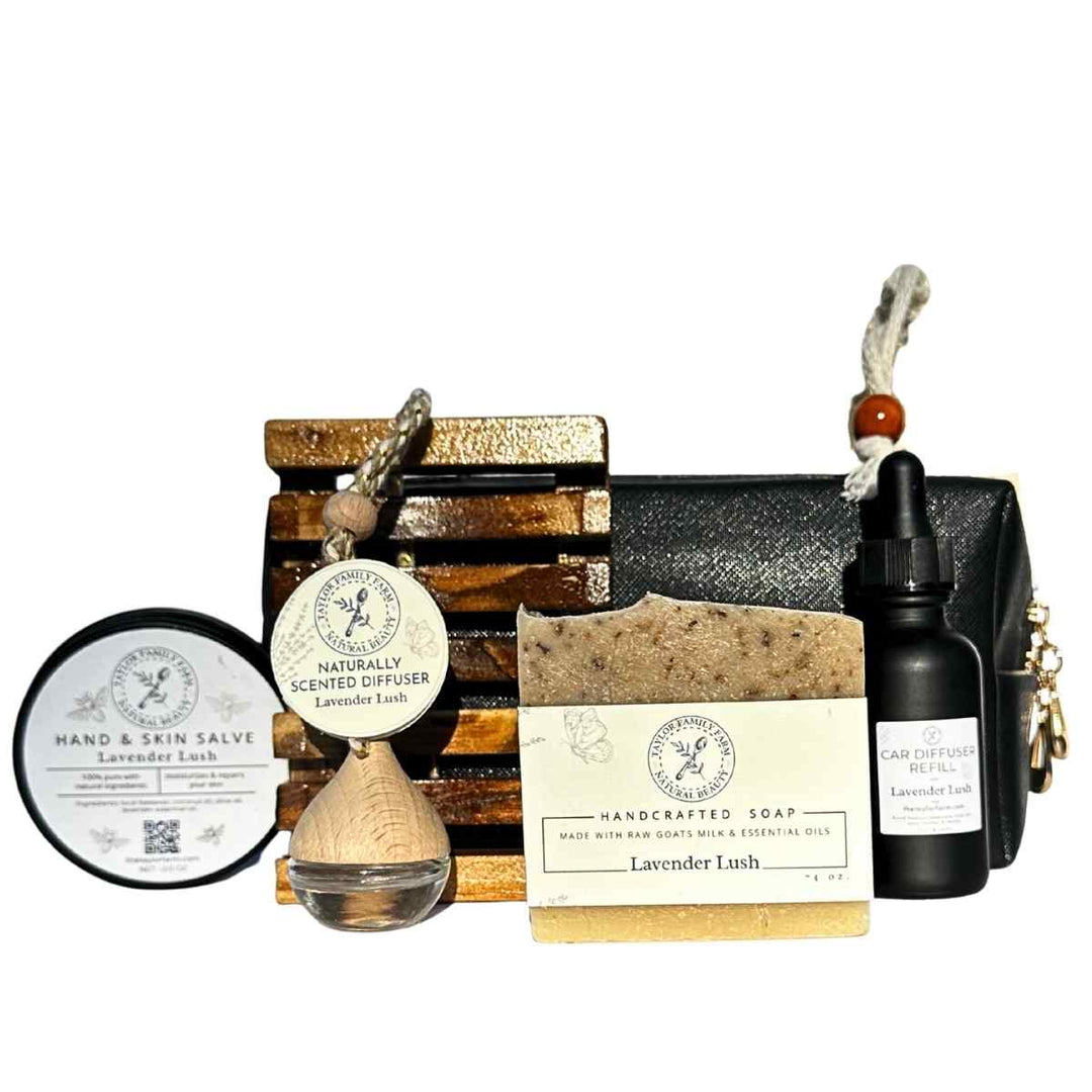 Taylor Family Farm Oxford Soap Lavender Gift Set in Black Toiletry Bag – Handmade Spa Gift Set